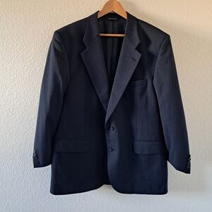 Vintage Burberry Pinstripe Blazer Jacket Wool Classic Old Money Blue 45R